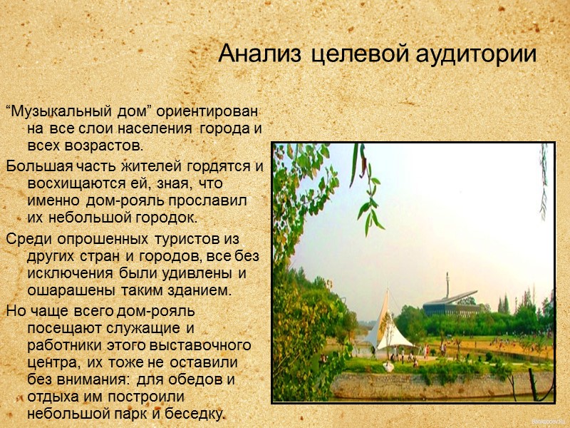 Анализ целевой аудитории “Музыкальный дом” ориентирован на все слои населения города и всех возрастов.